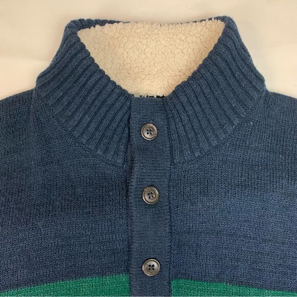 Lands End Mens XL knit stripe retro sweater button neck polo blue color wool - Picture 4 of 10